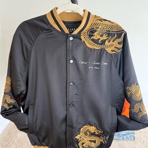 Men's Black and Gold Embroidered Bomber Jacket
